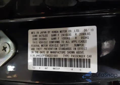 2010 Acura Tsx 2.4 z USA, uszkodzony, nr VIN JH4CU2F63AC031881